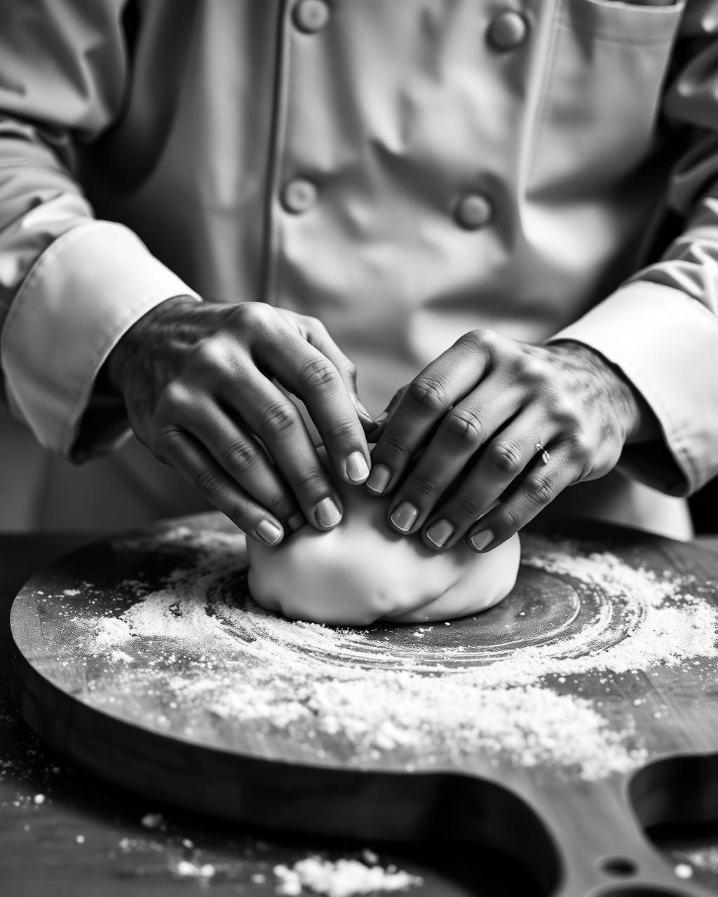 Chef's hands working fresh pasta dough