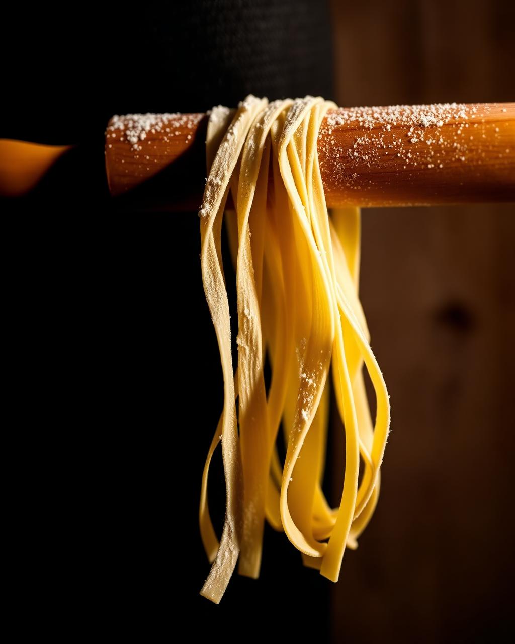 Fresh handmade tagliatelle pasta in our kitchen